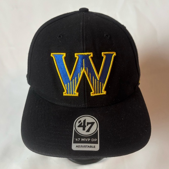 Golden State Warriors NBA Strap Back Hat Black Basketball 47 Brand W Logo Mens - Picture 1 of 6